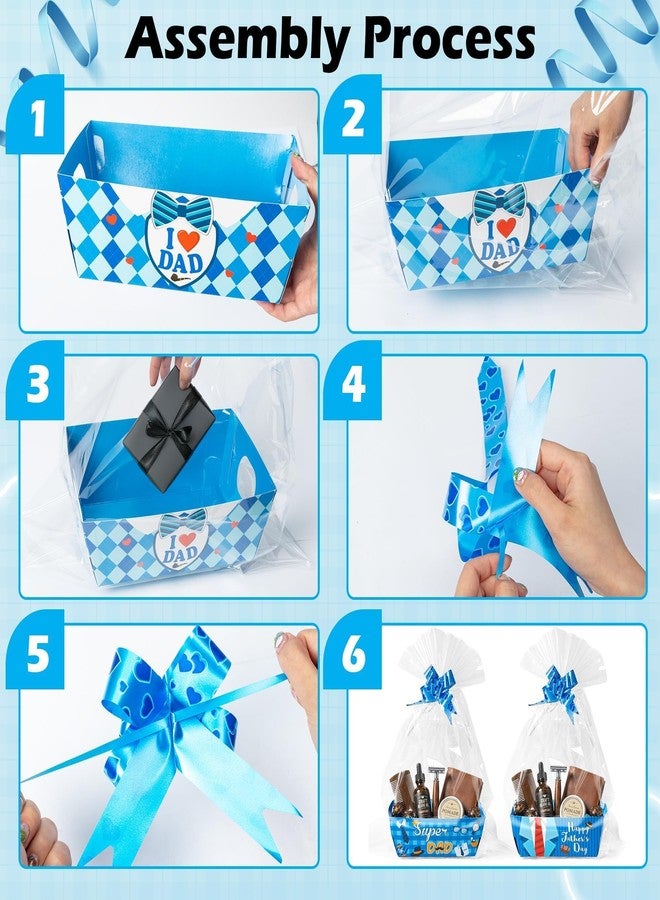 OSNIE Dad Empty Gift Baskets for Father's Day - 24 Sets Happy Father’s Day Blue Basket Bulkor Gifts Empty with Cellophane Basket Bags Ribbons Bows, Dad Theme Party Favors for Anniversary Birthday - Image 3
