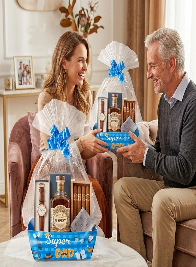 OSNIE Dad Empty Gift Baskets for Father's Day - 24 Sets Happy Father’s Day Blue Basket Bulkor Gifts Empty with Cellophane Basket Bags Ribbons Bows, Dad Theme Party Favors for Anniversary Birthday - Image 5