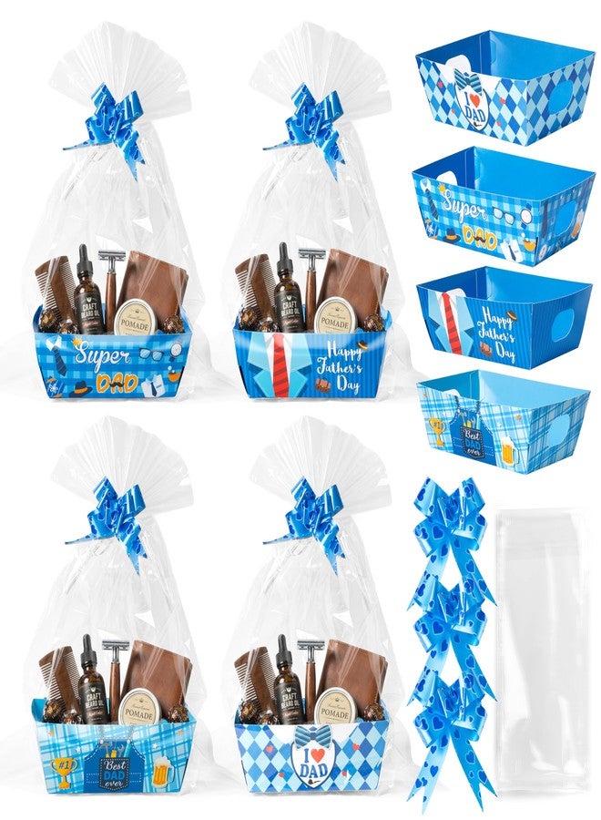 OSNIE Dad Empty Gift Baskets for Father's Day - 24 Sets Happy Father’s Day Blue Basket Bulkor Gifts Empty with Cellophane Basket Bags Ribbons Bows, Dad Theme Party Favors for Anniversary Birthday - Image 1