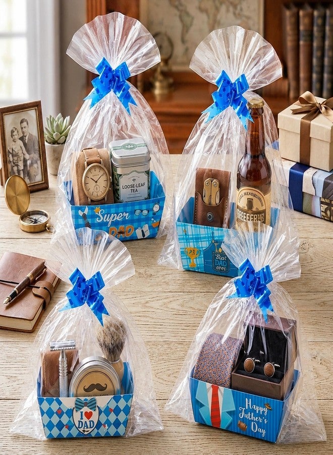 OSNIE Dad Empty Gift Baskets for Father's Day - 24 Sets Happy Father’s Day Blue Basket Bulkor Gifts Empty with Cellophane Basket Bags Ribbons Bows, Dad Theme Party Favors for Anniversary Birthday - Image 4