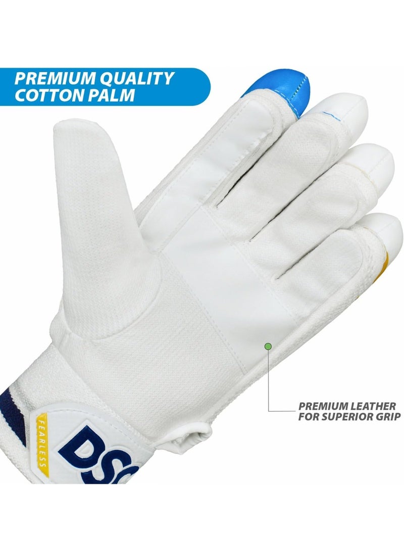 DSC Condor Ruffle Leather Cricket Batting Gloves, Boys Left (White Blue)) - Image 4