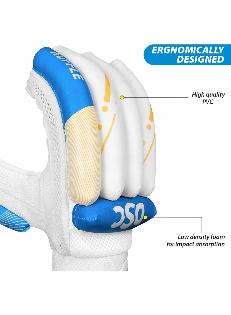 DSC Condor Ruffle Leather Cricket Batting Gloves, Boys Left (White Blue)) - Image 3