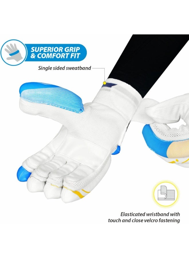 DSC Condor Ruffle Leather Cricket Batting Gloves, Boys Left (White Blue)) - Image 2