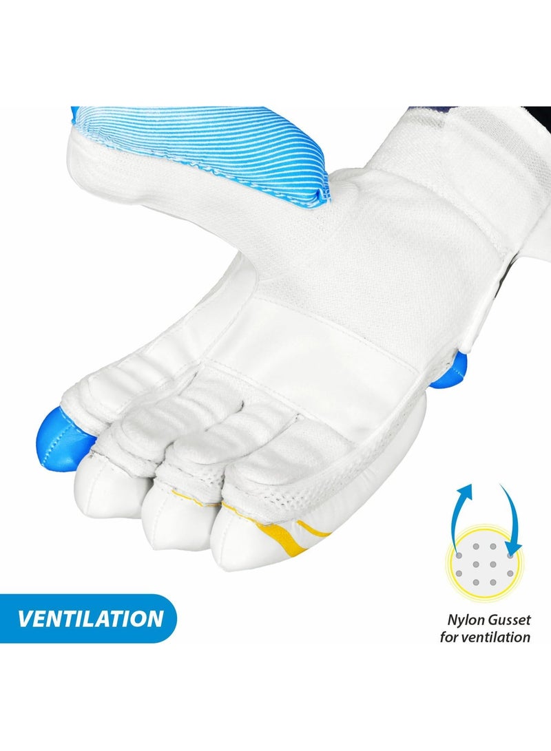 DSC Condor Ruffle Leather Cricket Batting Gloves, Boys Left (White Blue)) - Image 5