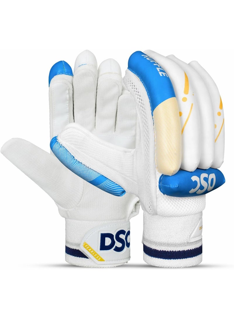 DSC Condor Ruffle Leather Cricket Batting Gloves, Boys Left (White Blue)) - Image 1
