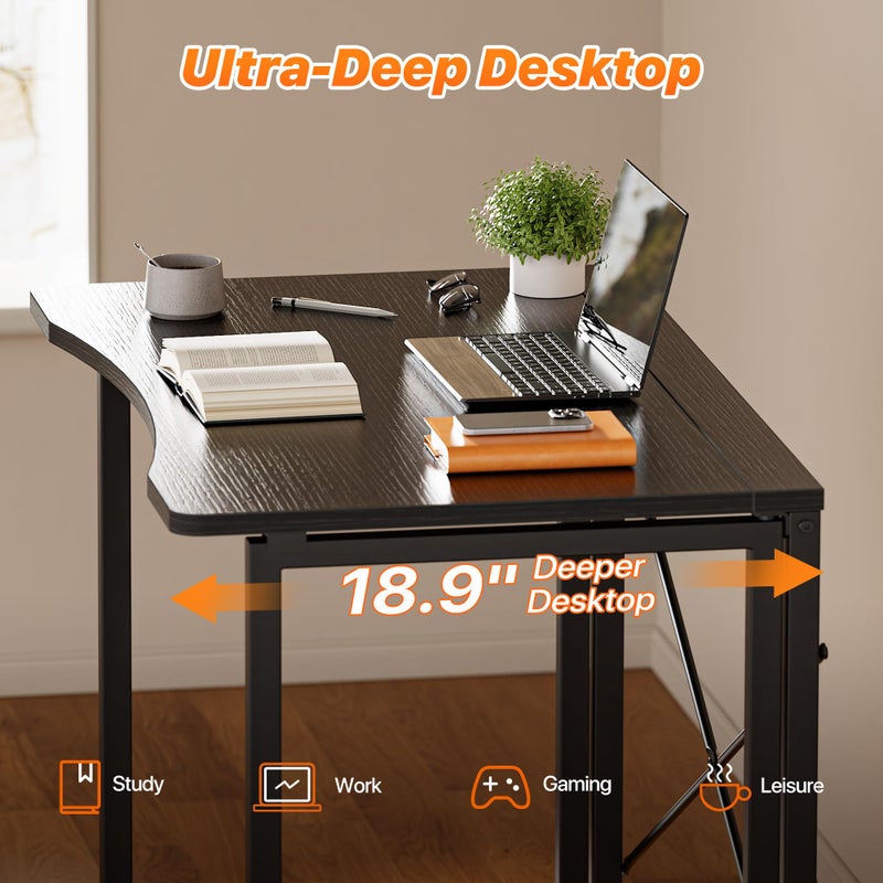 Huuger Folding Desk for Small Spaces, 31.5 Inch Foldable Computer Table, for Home Office, Study, Bedroom, Dorm, Space Saving, Small Writing Work Office Computer Desk, Easy to Fold, Black - Image 3
