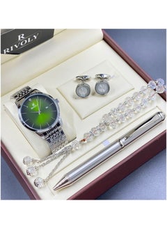Men's half steel set consisting of a watch, a rosary, a pen and cufflinks