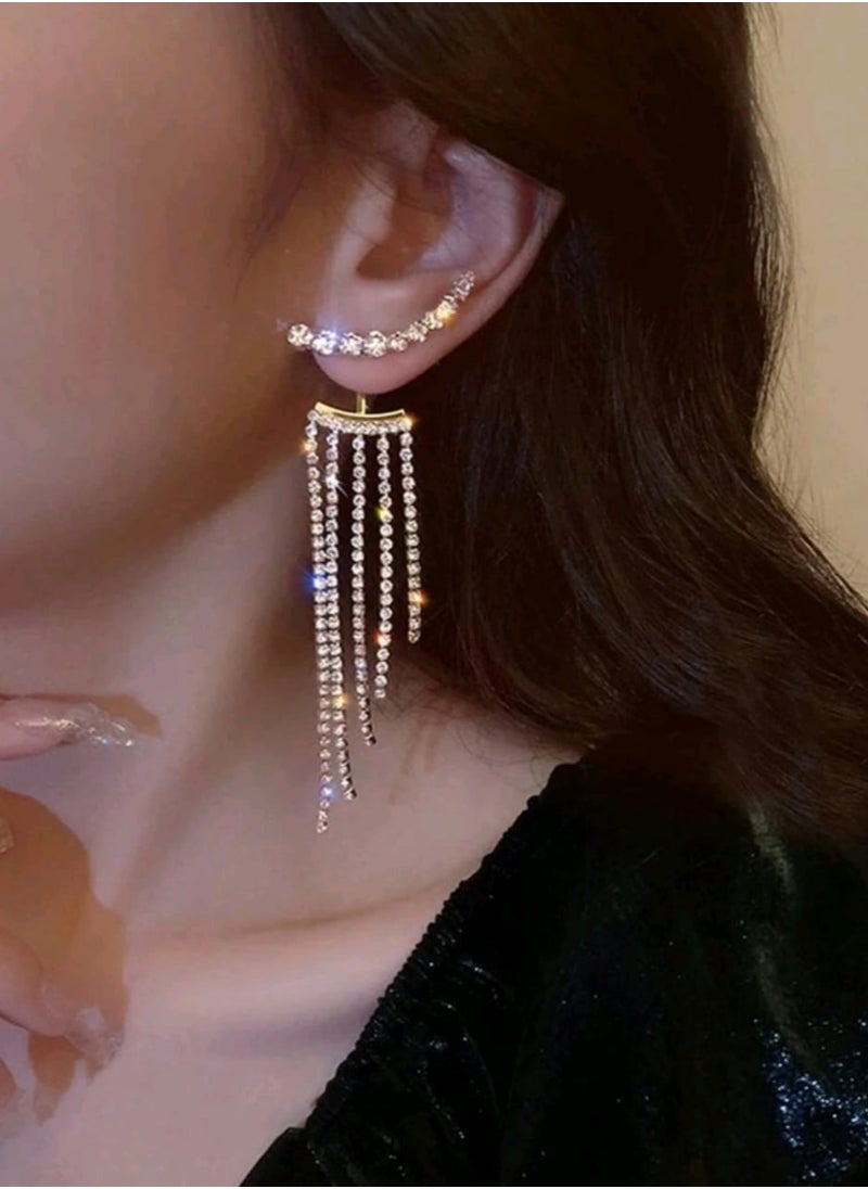 Shein - 2pcs Full Rhinestone Tassel Earrings, Sparkling, Suitable For Vacation, Party, Date, Gift And Daily Wear - Image 1