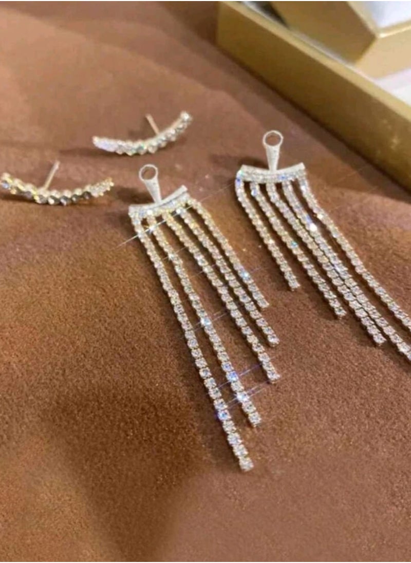 Shein - 2pcs Full Rhinestone Tassel Earrings, Sparkling, Suitable For Vacation, Party, Date, Gift And Daily Wear - Image 1