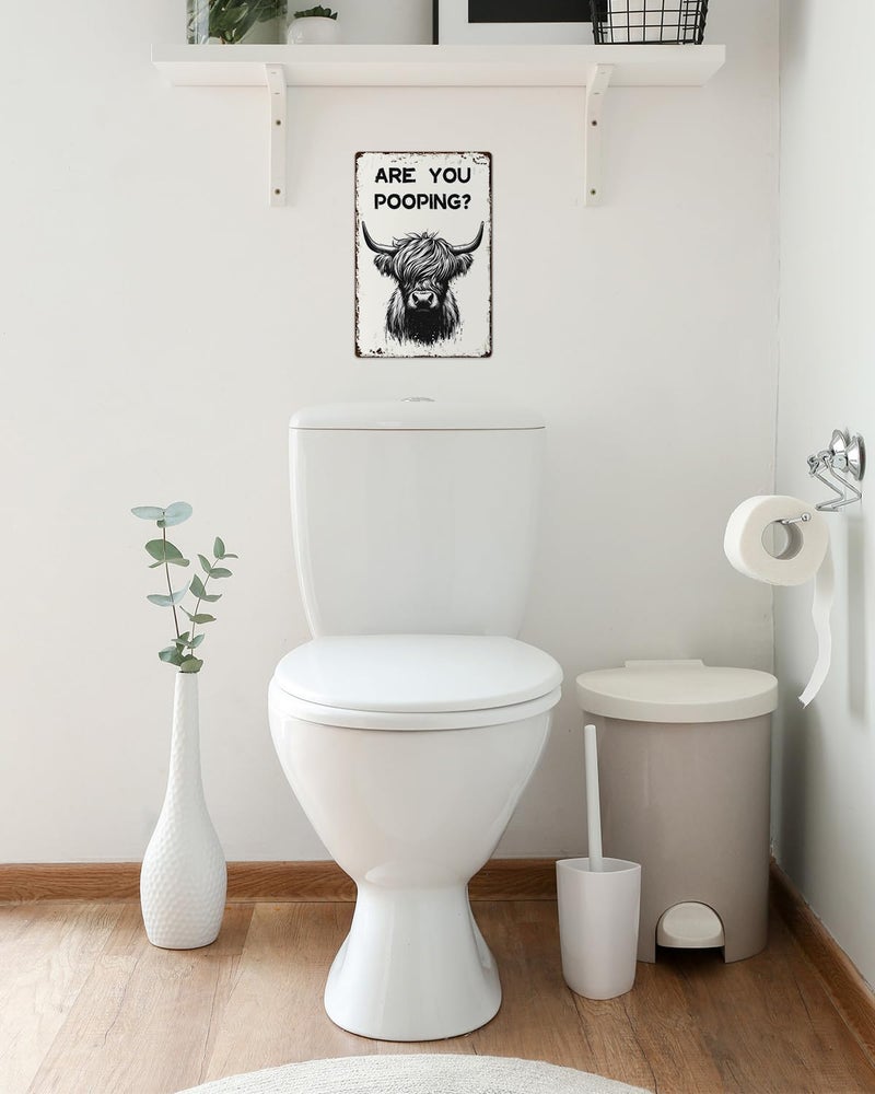 ALKB Funny Highland Cow Are You Pooping Metal Signs Vintage Farmhouse Bathroom Wall Decor Highland Cow Lovers Gift 8 x 12 Inch - Image 2