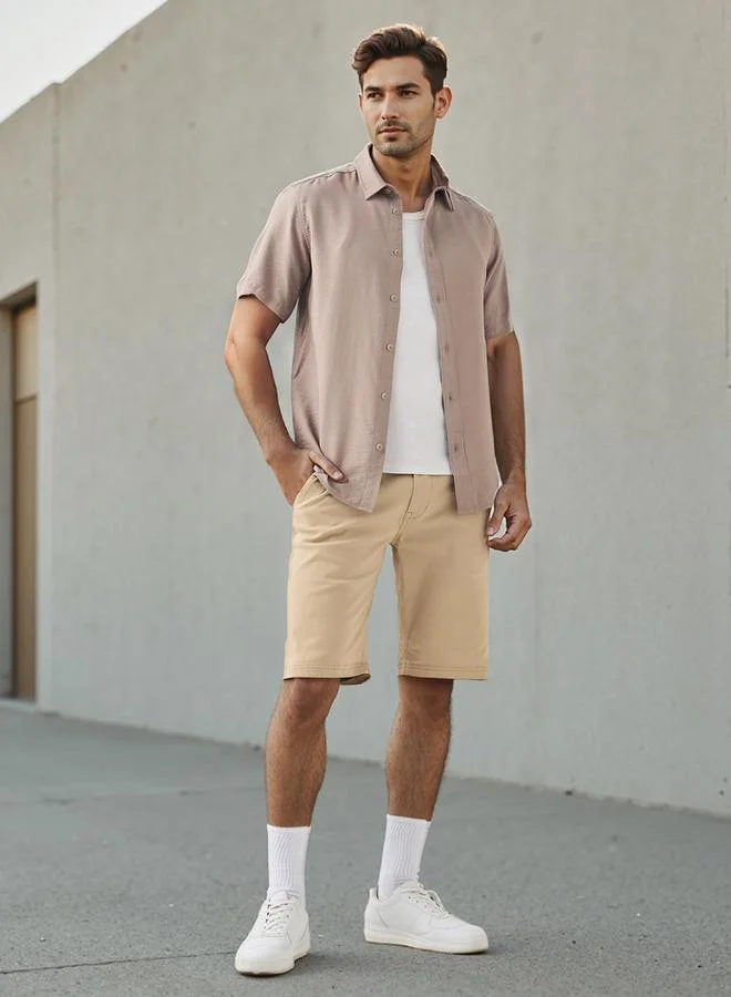 سبلاش فيڤ قميص بياقة بنقشة مجعدة بقصة عادية