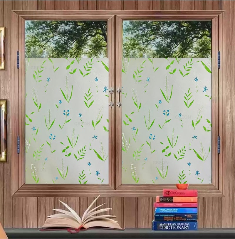 COSMOS STAR™ Window Film, Decorative Window Privacy Film Stained Glass Window Sticker,Anti-UV Sun Blocker Heat Control for Home (16 X 55 inches, Grass Leaf) - Image 1