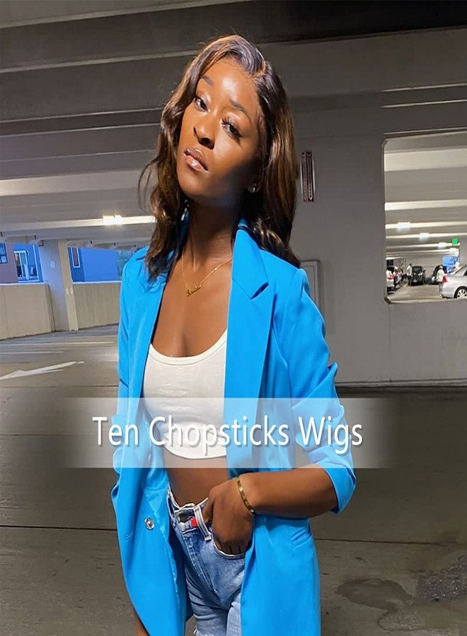 ten chopsticks 1B/30 Ombre Short Bob Wavy Human Hair Lace Front Wigs HD Invisible 13X6 Lace Frontal Human Hair Wigs Pre Plucked Bleached Knots Glueless Short Body Wave Wigs For Black Woman 8Inch - Image 5