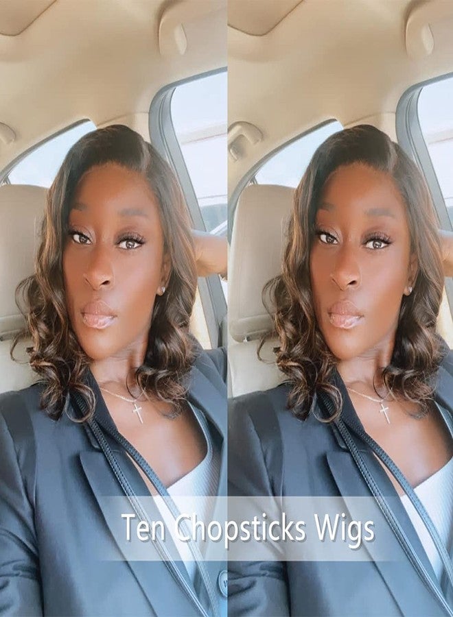 ten chopsticks 1B/30 Ombre Short Bob Wavy Human Hair Lace Front Wigs HD Invisible 13X6 Lace Frontal Human Hair Wigs Pre Plucked Bleached Knots Glueless Short Body Wave Wigs For Black Woman 8Inch - Image 4