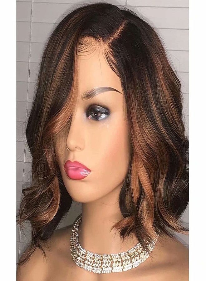 ten chopsticks 1B/30 Ombre Short Bob Wavy Human Hair Lace Front Wigs HD Invisible 13X6 Lace Frontal Human Hair Wigs Pre Plucked Bleached Knots Glueless Short Body Wave Wigs For Black Woman 8Inch - Image 2