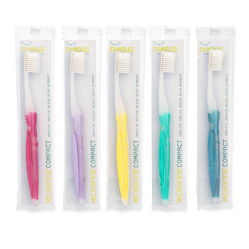 Nimbus Extra Soft Toothbrushes Compact Size Head Periodontist Design Tapered Bristles for Sensitive Teeth and Receding Gums Individually Wrapped Plaque Remover Toothbrush 5 Pack Colors May Vary