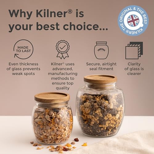 Kilner Premium 2L Universal Airtight Glass Jar with Push Top Wooden Lid for Dry Food Like Grains, Pulses, Spices, And Cereals | Transparent, BPA Free, Reusable Kitchen Storage Container - Image 5