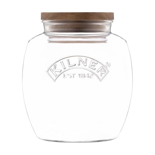 Kilner Premium 2L Universal Airtight Glass Jar with Push Top Wooden Lid for Dry Food Like Grains, Pulses, Spices, And Cereals | Transparent, BPA Free, Reusable Kitchen Storage Container - Image 1