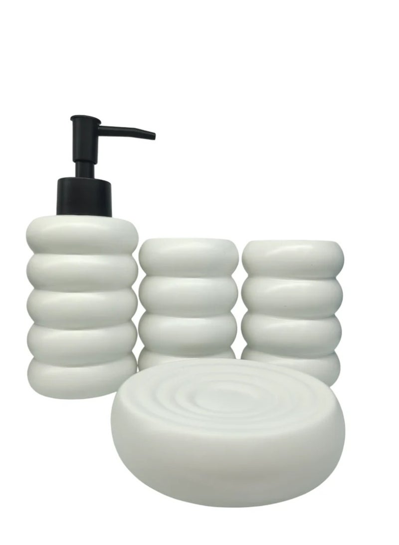 4-piece bathroom set with soap pump and elegant design for easy bathroom organization and arrangement.