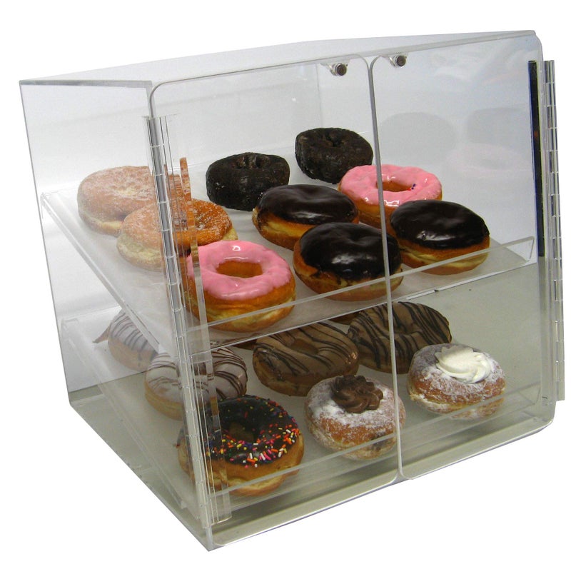 RCS Plastics Self Serve Pastry or Donut Display Case 2 Trays for Deli Bakery Convenience Stores Display Bagel cakes and Keeps Fresh 