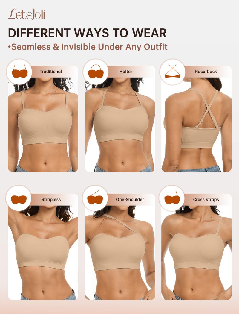 LetsJoli Push Up Strapless Bras for Women Supportive Bandeau Bra Non Slip Wireless No Underwire Padded Tube Bra(Nude,XL) - Image 3