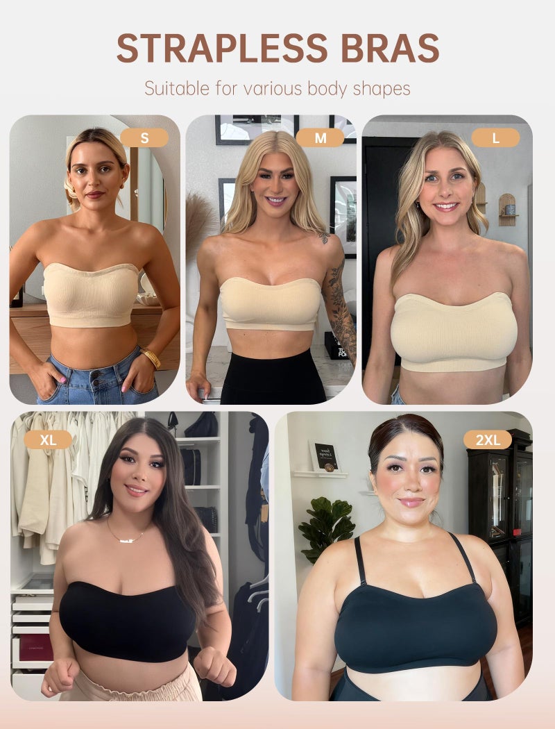 LetsJoli Push Up Strapless Bras for Women Supportive Bandeau Bra Non Slip Wireless No Underwire Padded Tube Bra(Nude,XL) - Image 4