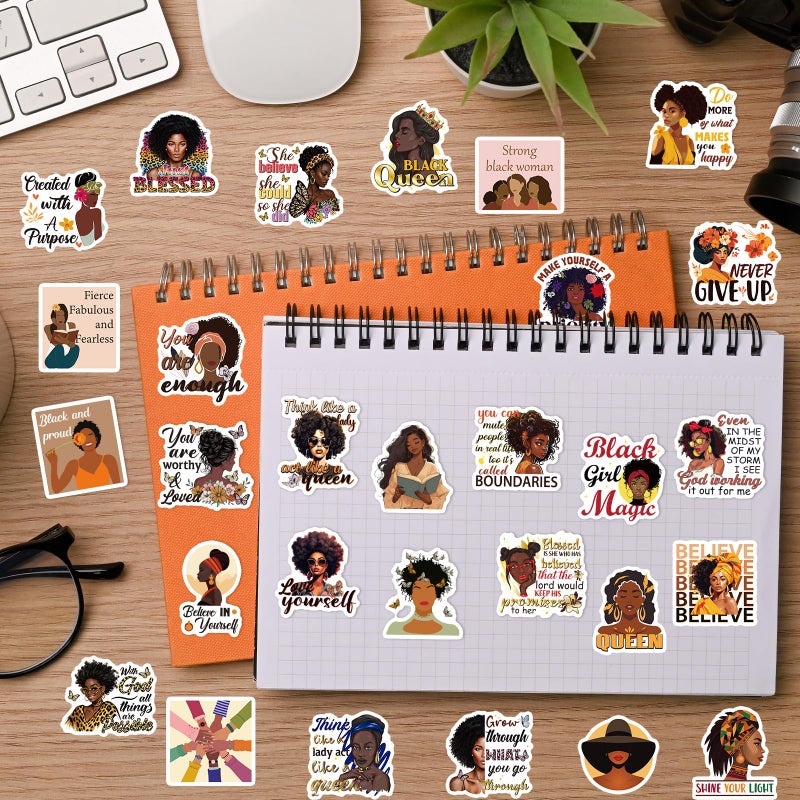 Aposwow Black Women Stickers for Adults - 100 Pcs Inspirational Quotes Water Bottle Stickers for Vision Board, Waterproof Scrapbook Decals, Motivational Vinyl Sticker for Laptop Journaling - Image 5