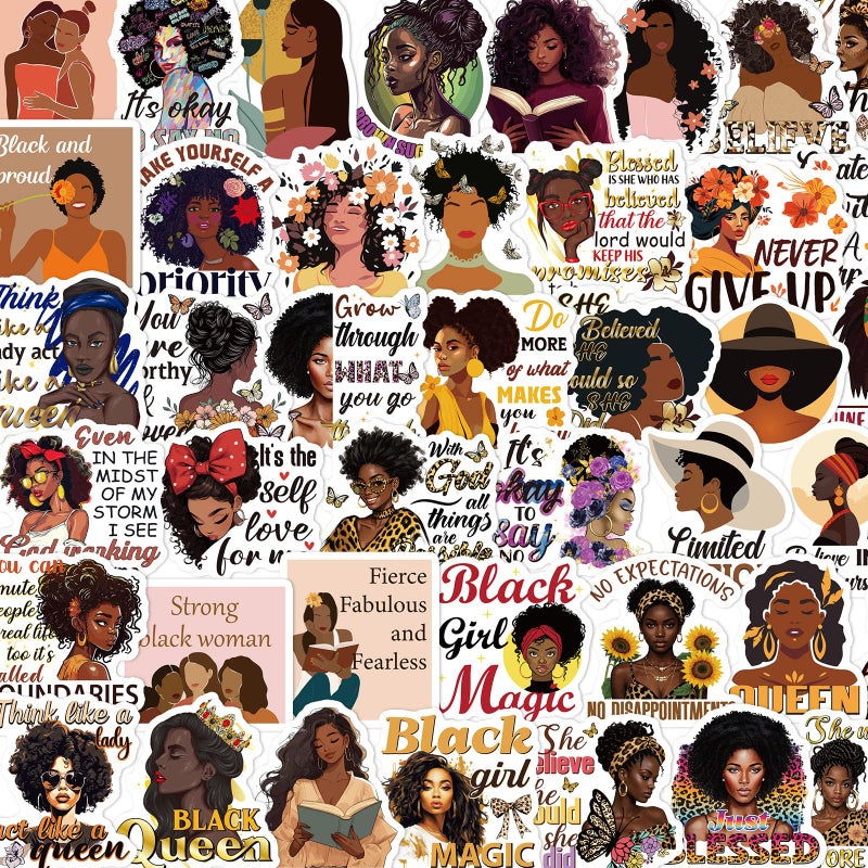 Aposwow Black Women Stickers for Adults - 100 Pcs Inspirational Quotes Water Bottle Stickers for Vision Board, Waterproof Scrapbook Decals, Motivational Vinyl Sticker for Laptop Journaling - Image 1