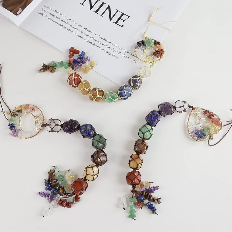 iSTONE 3 Pieces of 7 Chakras Healing Crystals and Tree of Life Wall Hanger Tumbled Gemstones Meditation Hanging Ornament Christmas Tree Memorial Hanging Pendant (Style 3) - Image 3