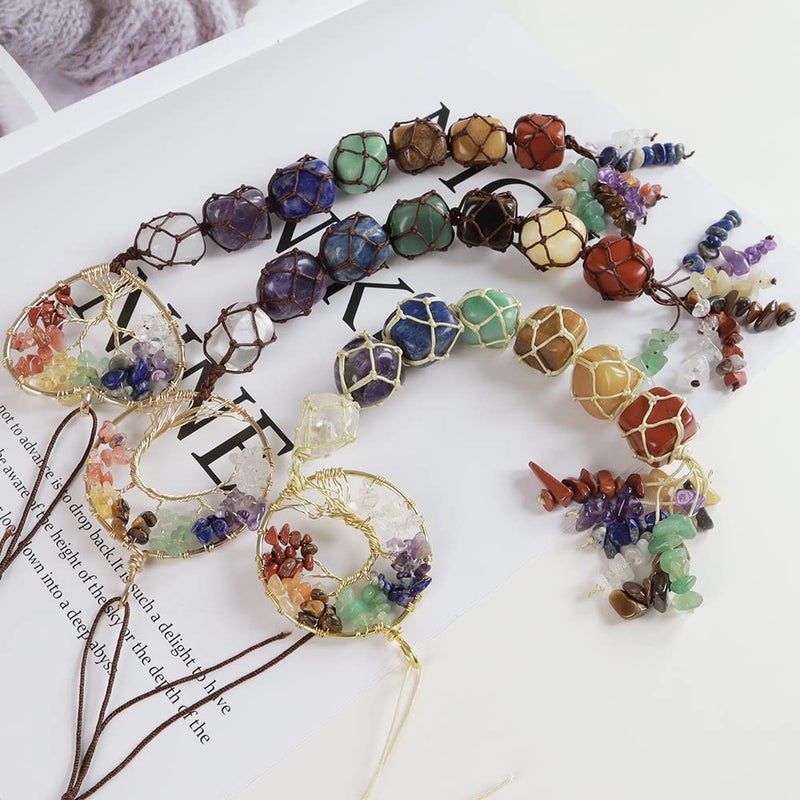 iSTONE 3 Pieces of 7 Chakras Healing Crystals and Tree of Life Wall Hanger Tumbled Gemstones Meditation Hanging Ornament Christmas Tree Memorial Hanging Pendant (Style 3) - Image 5