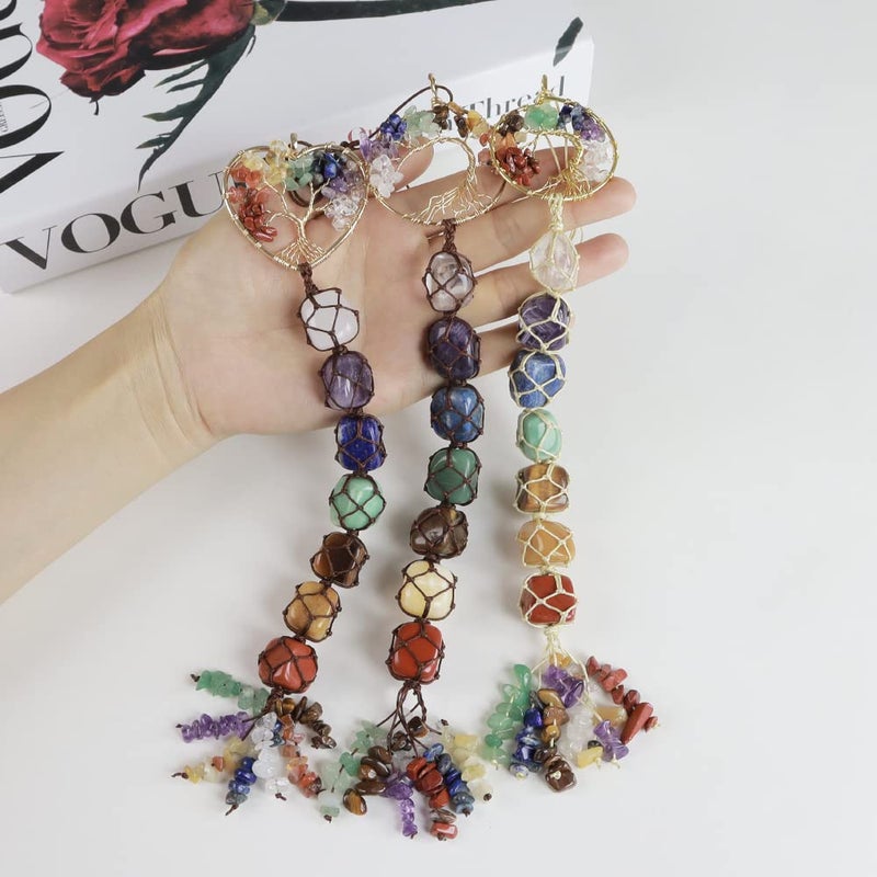 iSTONE 3 Pieces of 7 Chakras Healing Crystals and Tree of Life Wall Hanger Tumbled Gemstones Meditation Hanging Ornament Christmas Tree Memorial Hanging Pendant (Style 3) - Image 4