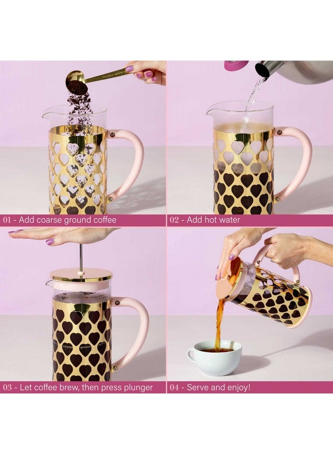 Paris Hilton French Press Coffee Maker With Heart Shaped Measuring Scoop, 2-Piece Set, 8-Cup or 34-Ounce, Pink - Image 4