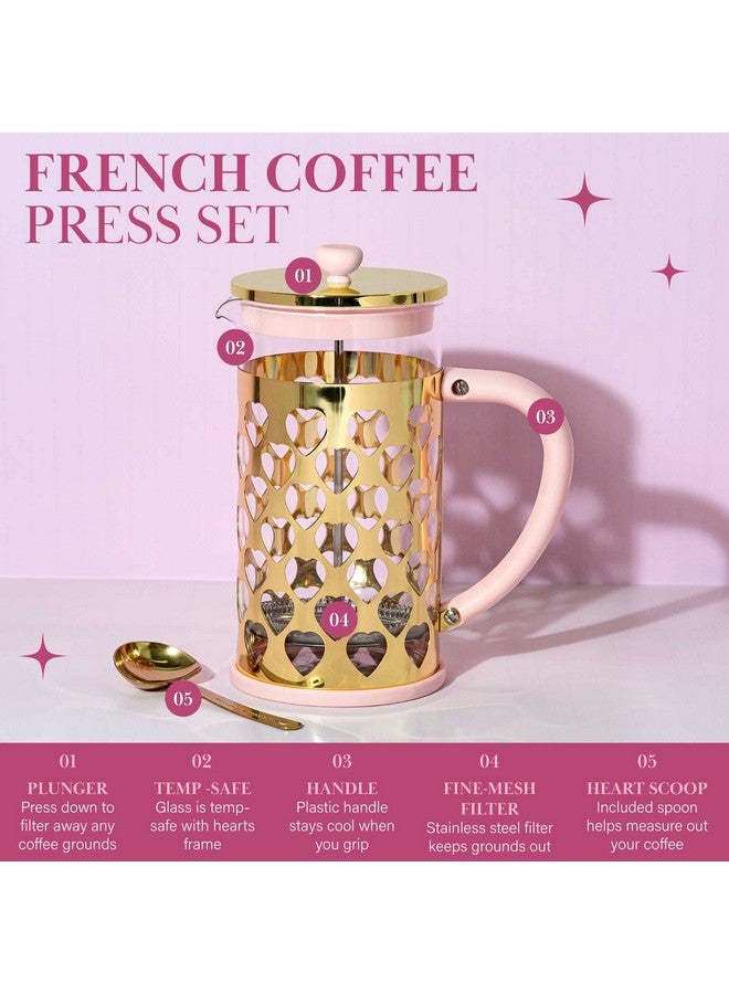 Paris Hilton French Press Coffee Maker With Heart Shaped Measuring Scoop, 2-Piece Set, 8-Cup or 34-Ounce, Pink - Image 3