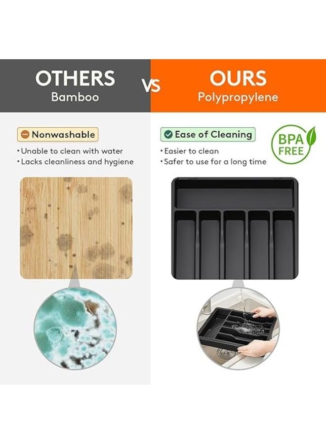 Silverware Drawer Organizer, Expandable Utensil Tray for Kitchen, BPA Free Flatware and Cutlery Holder, Adjustable Plastic Storage for Spoons Forks Knives, Large, Black - Image 3