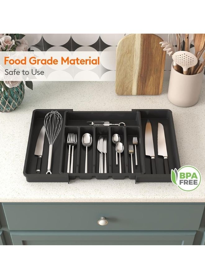 Silverware Drawer Organizer, Expandable Utensil Tray for Kitchen, BPA Free Flatware and Cutlery Holder, Adjustable Plastic Storage for Spoons Forks Knives, Large, Black - Image 4