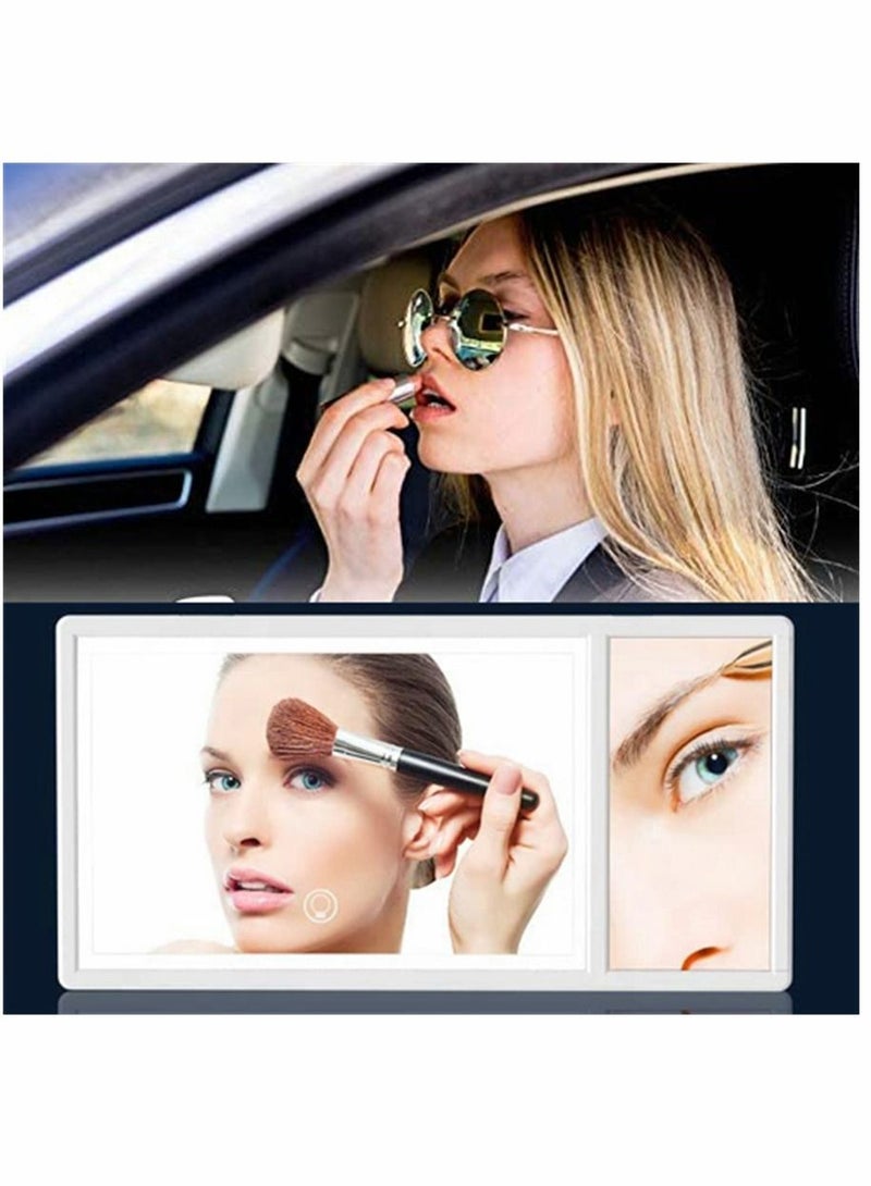 Car Vanity Mirror with LED Lights 5x MAGNIFIED Sun Visor Makeup Dimming Touch Sensor Cosmetic Portable Travel Interior Built-in Lithium Battery Rear View (White) - Image 1