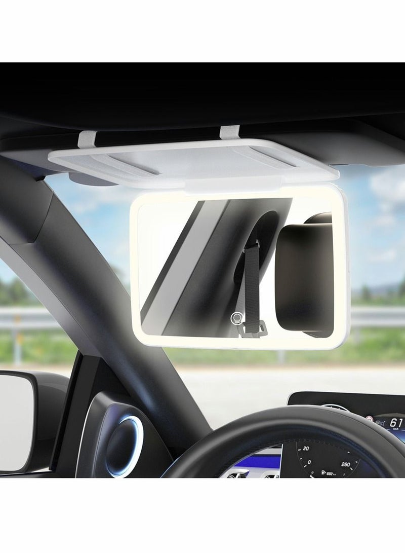 Car Vanity Mirror with LED Lights 5x MAGNIFIED Sun Visor Makeup Dimming Touch Sensor Cosmetic Portable Travel Interior Built-in Lithium Battery Rear View (White) - Image 2