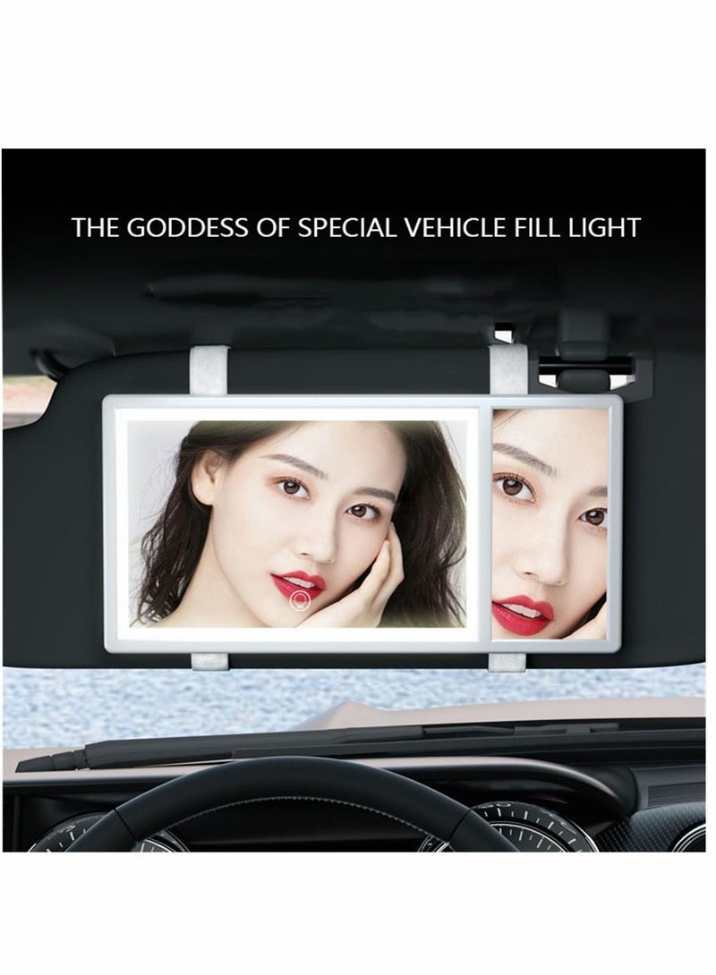 Car Vanity Mirror with LED Lights 5x MAGNIFIED Sun Visor Makeup Dimming Touch Sensor Cosmetic Portable Travel Interior Built-in Lithium Battery Rear View (White) - Image 5