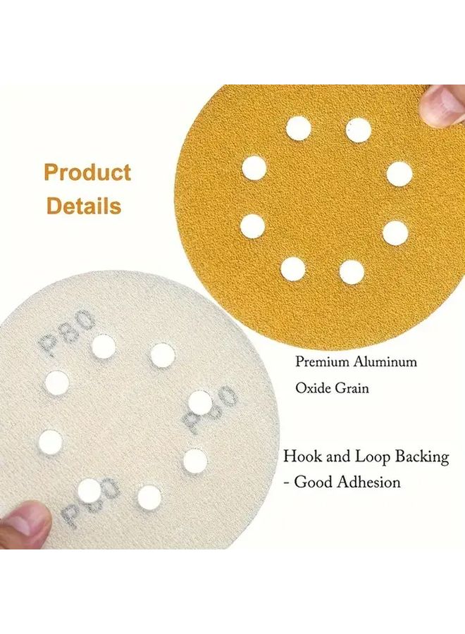 Yellow Sanding Discs 5 Inch 8 Hole P80 Grit 10 Pieces Hook And Loop Sandpaper - Image 5