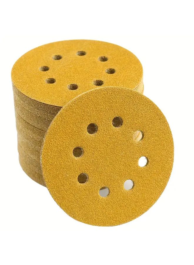 Yellow Sanding Discs 5 Inch 8 Hole P80 Grit 10 Pieces Hook And Loop Sandpaper - Image 1