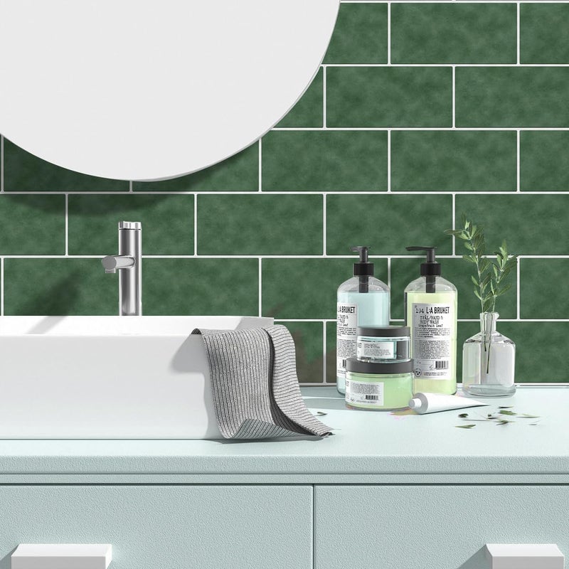 Alwayspon 30cmX15cmX10Pcs Vinyl Wall Tile Sticker, Waterproof Self-Adhesive Decals for Kitchen Bathroom, Peel and Stick PVC Transfer, Dark Green - Image 4