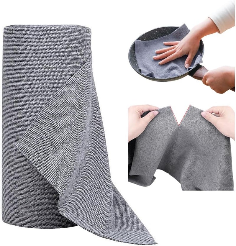 Goodern Microfiber Cleaning Cloth Roll,20 Sheets Reusable Tear-Away Towels Dry Wet Cleaning Rags Lazy Absorbent Lint Free Dish Towels Multi-Purpose Microfiber Cloths for Kitchen,Car & Daily Use-Grey - Image 1