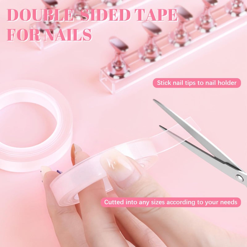 JUSTOTRY 2 Sets Pink Nail Painting Practice Stand With 1M Double-sided Tape Acrylic Fake Nail Art Holder For Press Ons Magnetic Nail Display Design Tools Kit Accessories For Home Diy Salon Supplies - Image 4