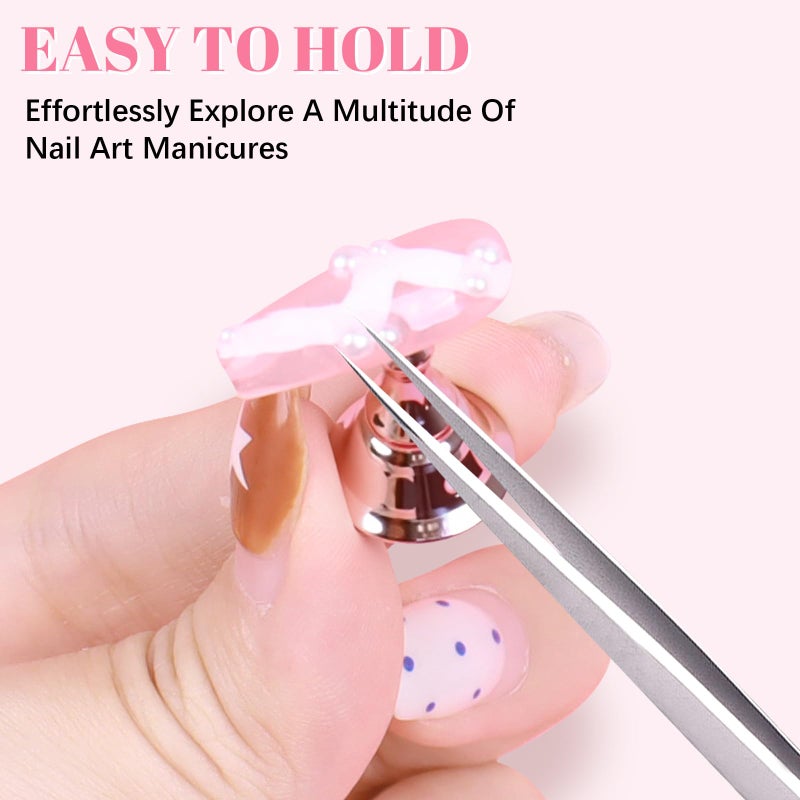 JUSTOTRY 2 Sets Pink Nail Painting Practice Stand With 1M Double-sided Tape Acrylic Fake Nail Art Holder For Press Ons Magnetic Nail Display Design Tools Kit Accessories For Home Diy Salon Supplies - Image 3