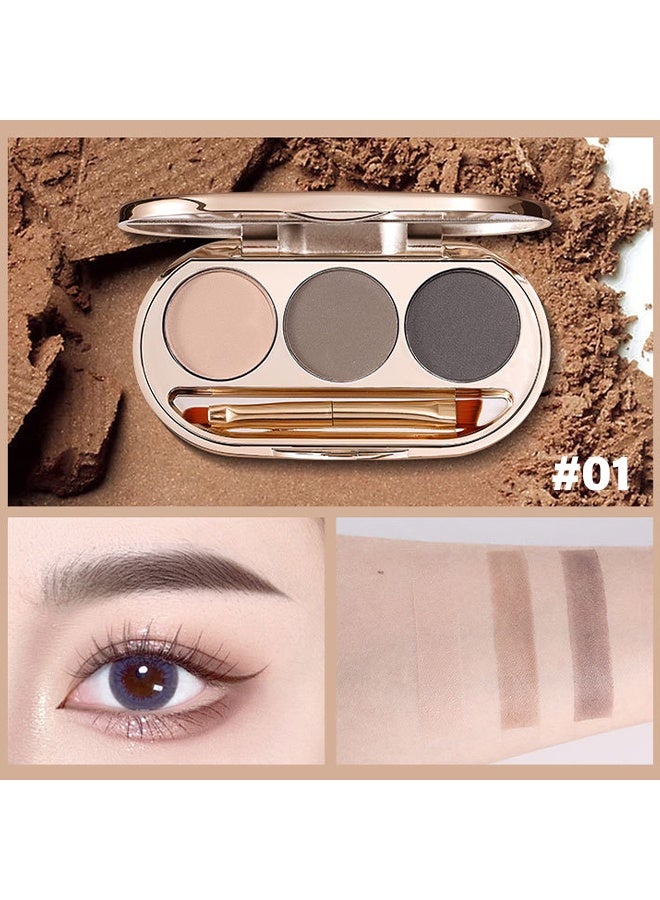 Weinixiaoxiang Eyebrow Powder Kit - 3 Colors Eye Brow Tinting Powder Palette Long-Lasting Waterproof,Light Dark Grey Brown Brow Filler Eyeshadow,Mother's Day Makeup Gift for Women,With Mirror Brow Brush-Set 01 - Image 2