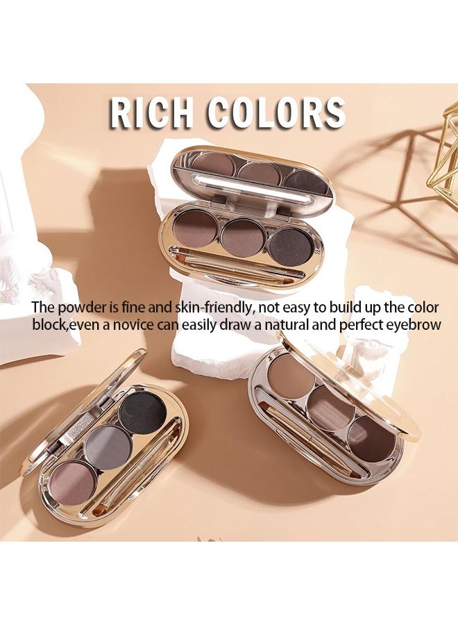 Weinixiaoxiang Eyebrow Powder Kit - 3 Colors Eye Brow Tinting Powder Palette Long-Lasting Waterproof,Light Dark Grey Brown Brow Filler Eyeshadow,Mother's Day Makeup Gift for Women,With Mirror Brow Brush-Set 01 - Image 3
