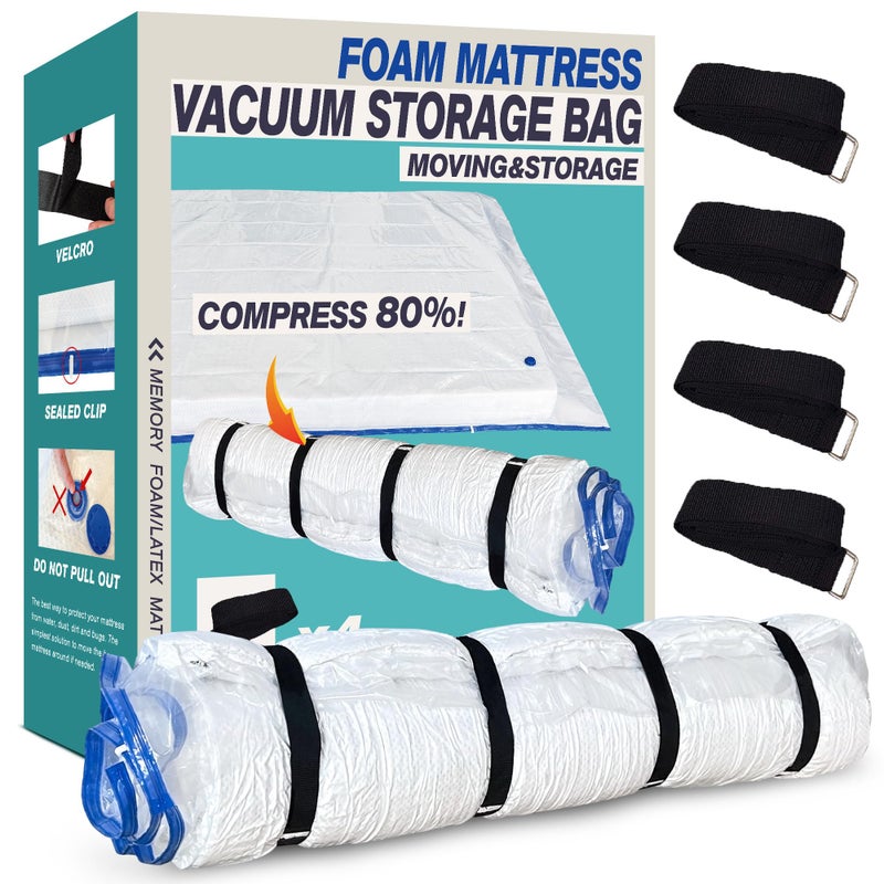 VacPack Queen Full Mattress Storage Vacuum Bag for Moving Storage, for Memory Foam Latex Mattress Thick and Tear Resistant - Image 1