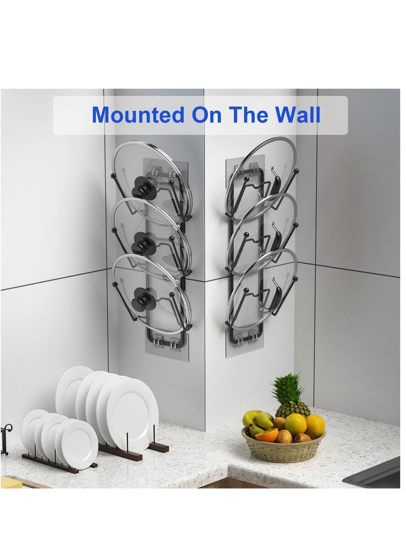 2 Pack Pot Lid Organizer Rack, 6 Tier Pot Lids Holder for Cabinet Door/Wall Mount, Reusable Pot Lid Rack Holder for Kitchen Storage with No Drilling Adhesive, Black - Image 3
