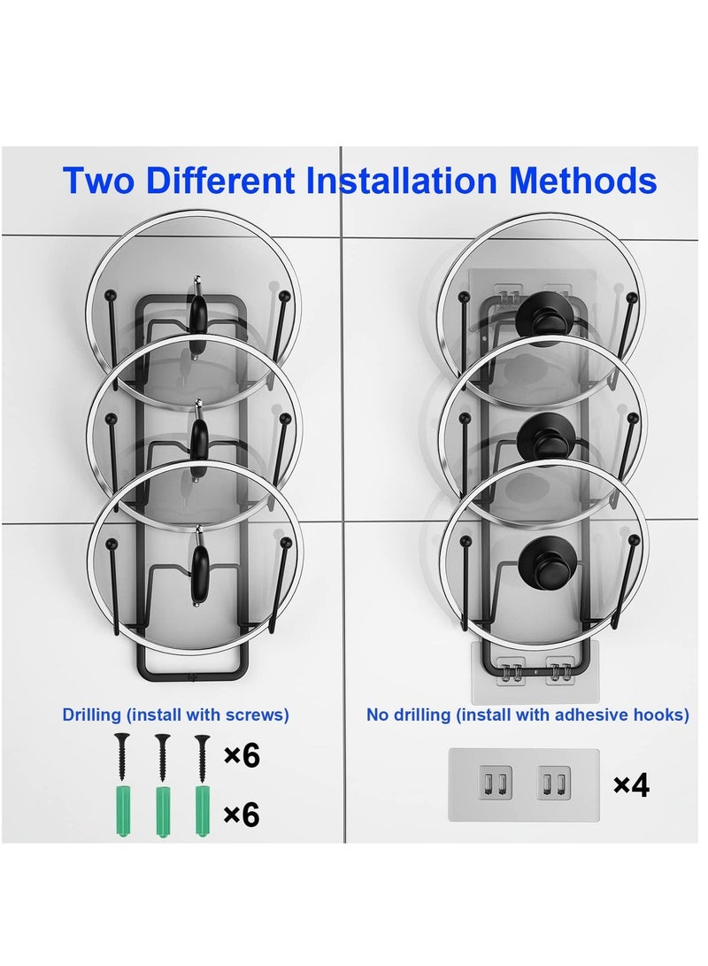 2 Pack Pot Lid Organizer Rack, 6 Tier Pot Lids Holder for Cabinet Door/Wall Mount, Reusable Pot Lid Rack Holder for Kitchen Storage with No Drilling Adhesive, Black - Image 5