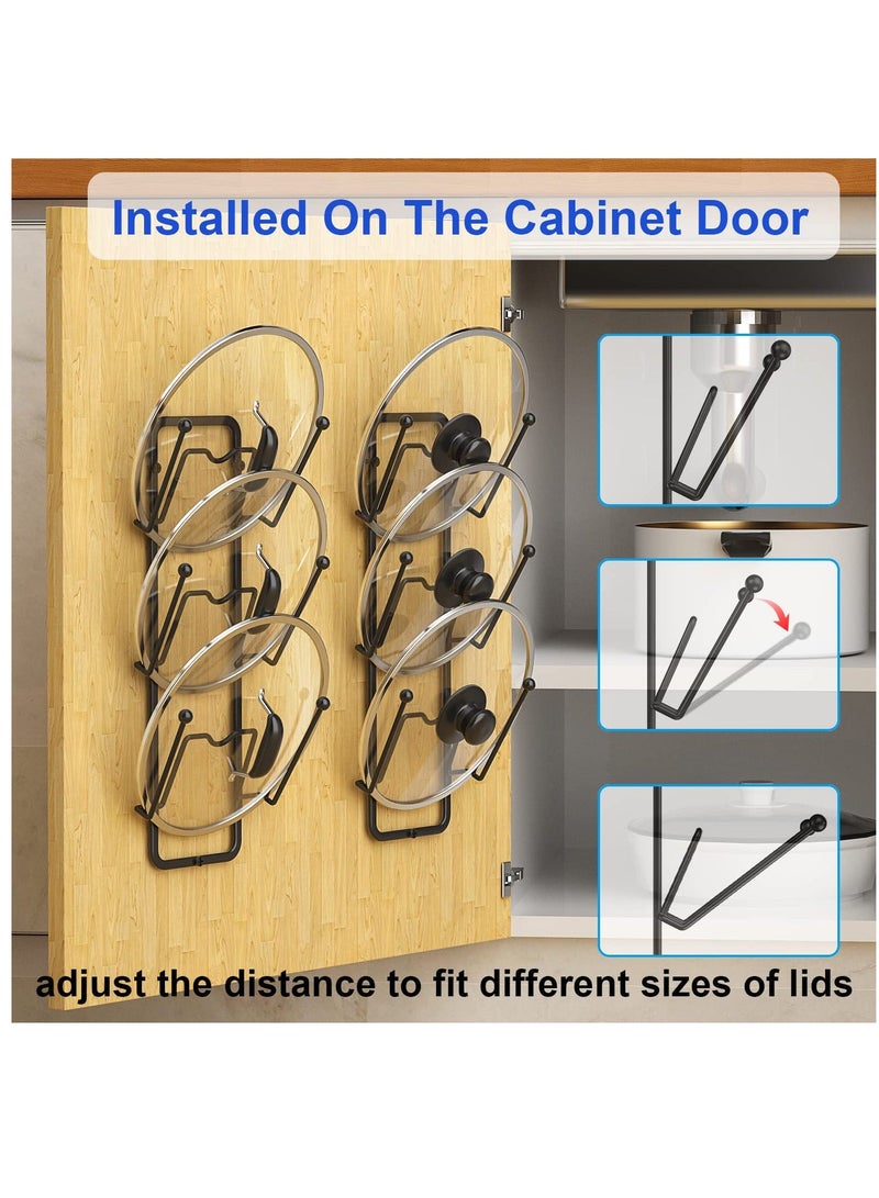 2 Pack Pot Lid Organizer Rack, 6 Tier Pot Lids Holder for Cabinet Door/Wall Mount, Reusable Pot Lid Rack Holder for Kitchen Storage with No Drilling Adhesive, Black - Image 2